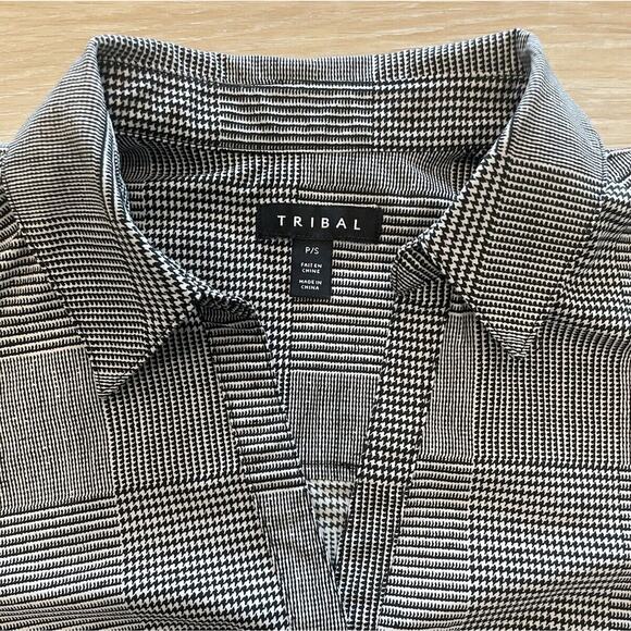 TRIBAL Nordstrom Collared Long Sleeve Women Petite Small Stretch Black White 19 - Picture 3 of 7